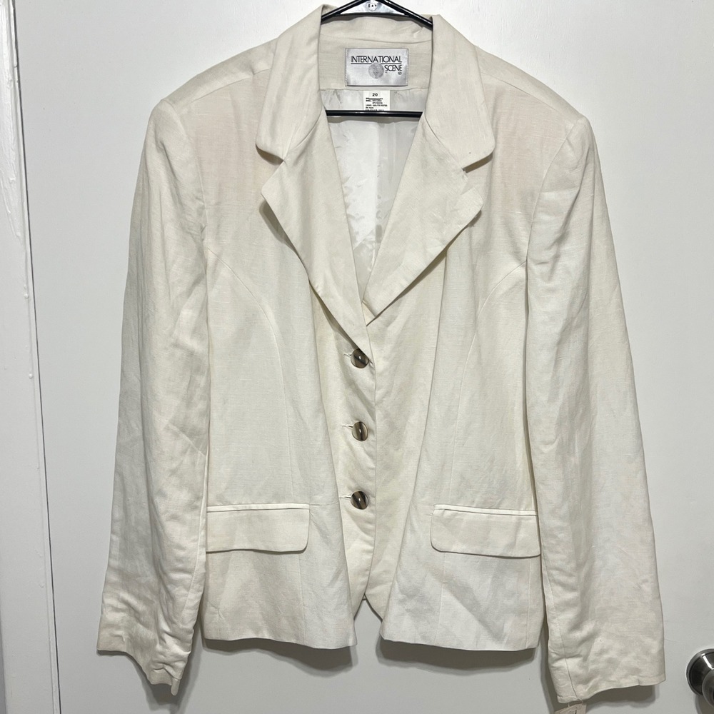 Vintage International Scene Womens Linen Blend Blazer Size 20 Cream White NWT